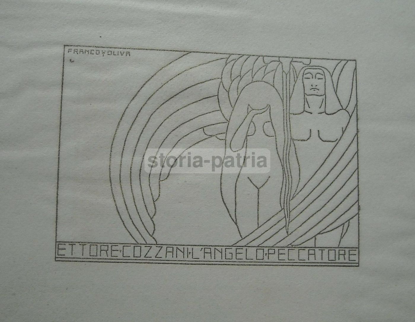Incisione Dorata Angelo Peccatore Cozzani Oliva Anni '20 Novecento