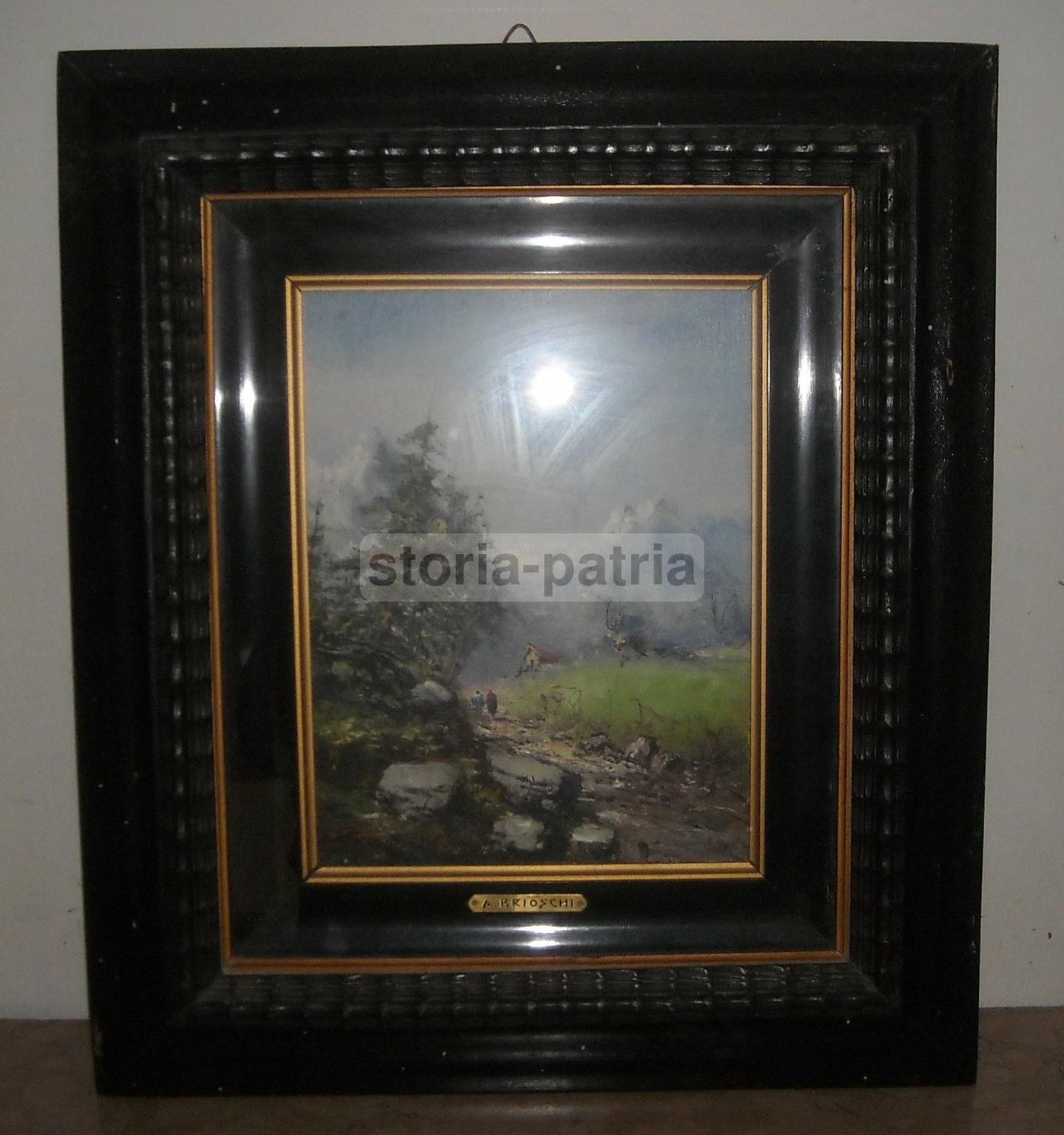 Dipinto Paesaggio Montano Con Baita, Athos Brioschi, Olio Su Cartone Telato