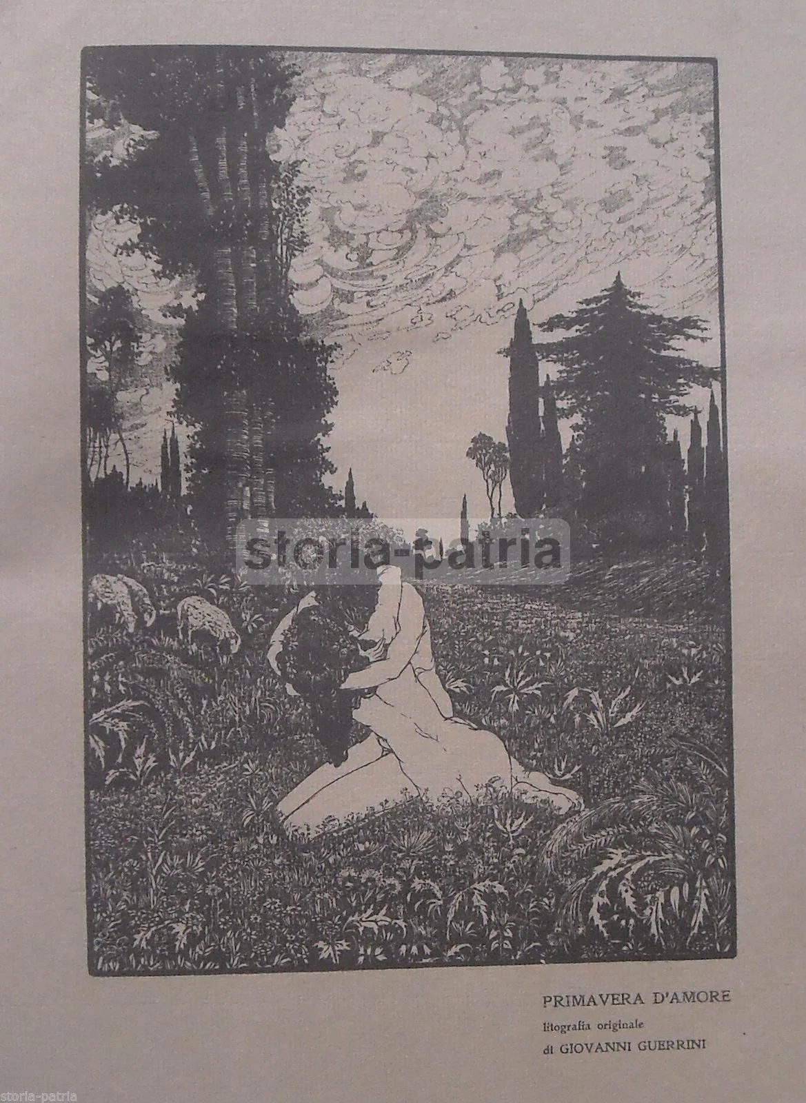Original Lithograph Giovanni Guerrini, Spring of Love, 1920s
