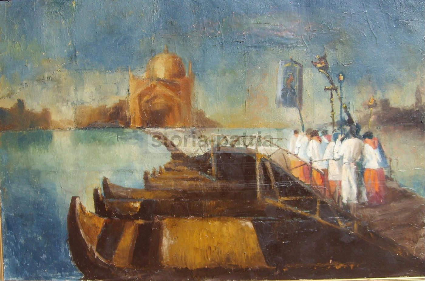 Processione Al Redentore, Venezia. Dipinto A Tecnica Mista Del XX Secolo