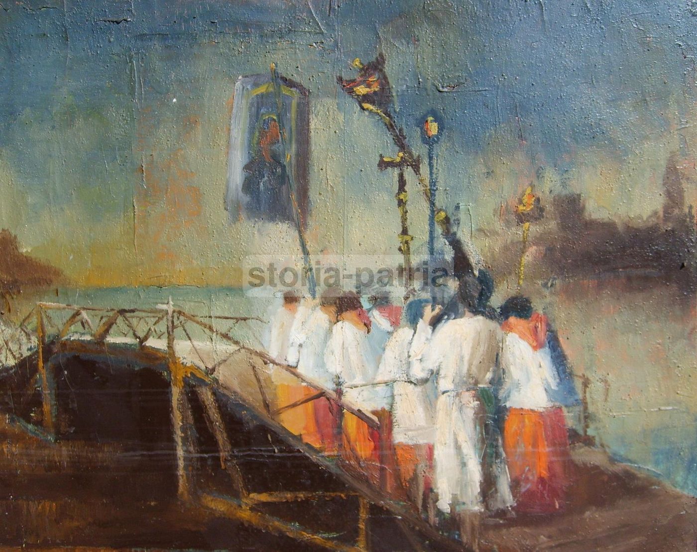 Processione Al Redentore, Venezia. Dipinto A Tecnica Mista Del XX Secolo