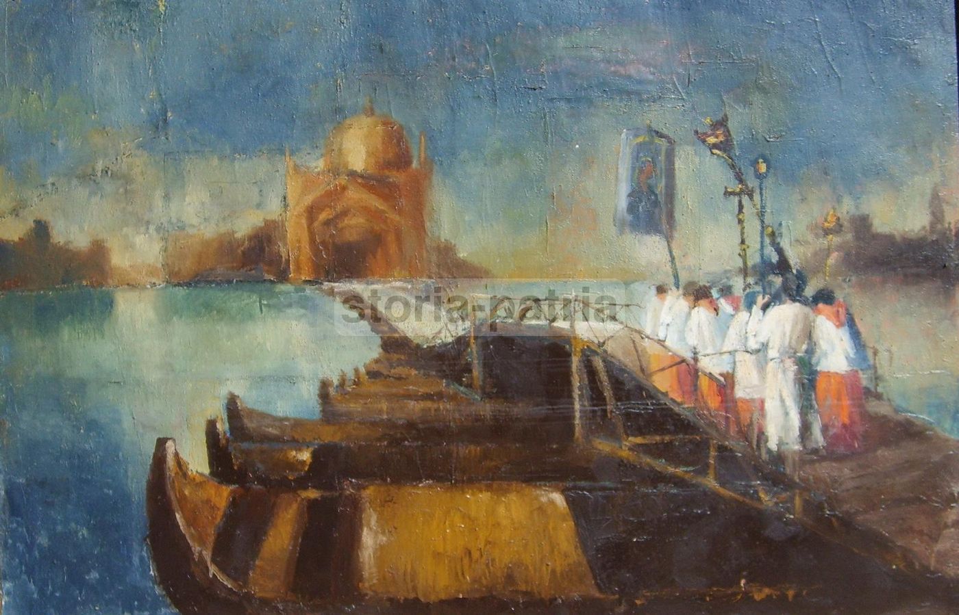 Processione Al Redentore, Venezia. Dipinto A Tecnica Mista Del XX Secolo