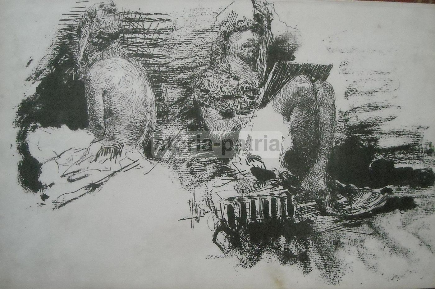 Stampa Antica Michetti, Schizzi Popolari Folklore Abruzzo, Fine '800