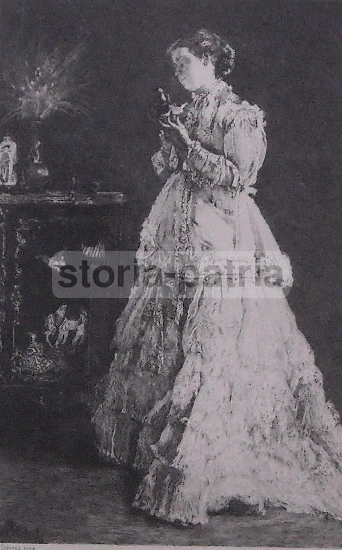 Stampa Antica La Dame Rose, Felix Jasinski Da Stevens, Fine Ottocento