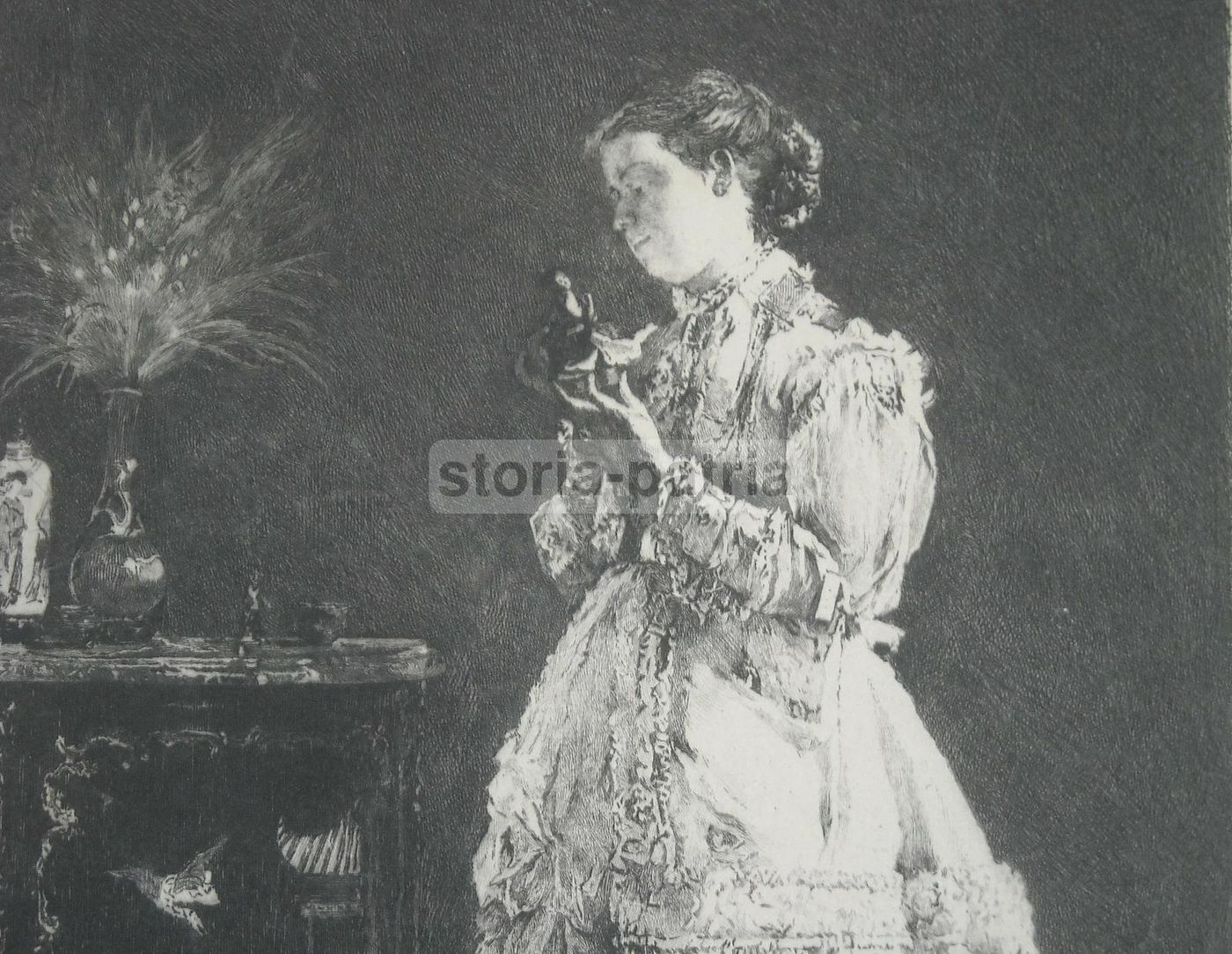 Stampa Antica La Dame Rose, Felix Jasinski Da Stevens, Fine Ottocento