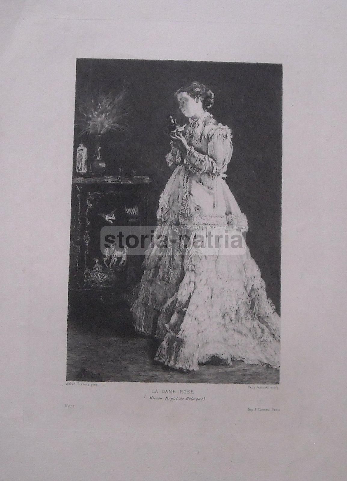Stampa Antica La Dame Rose, Felix Jasinski Da Stevens, Fine Ottocento