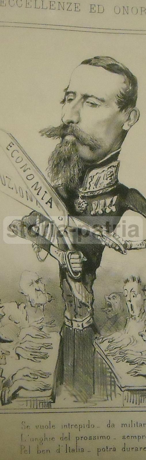 Caricatura Satirica Generale La Marmora, Camillo, Litografia, 1865 Circa