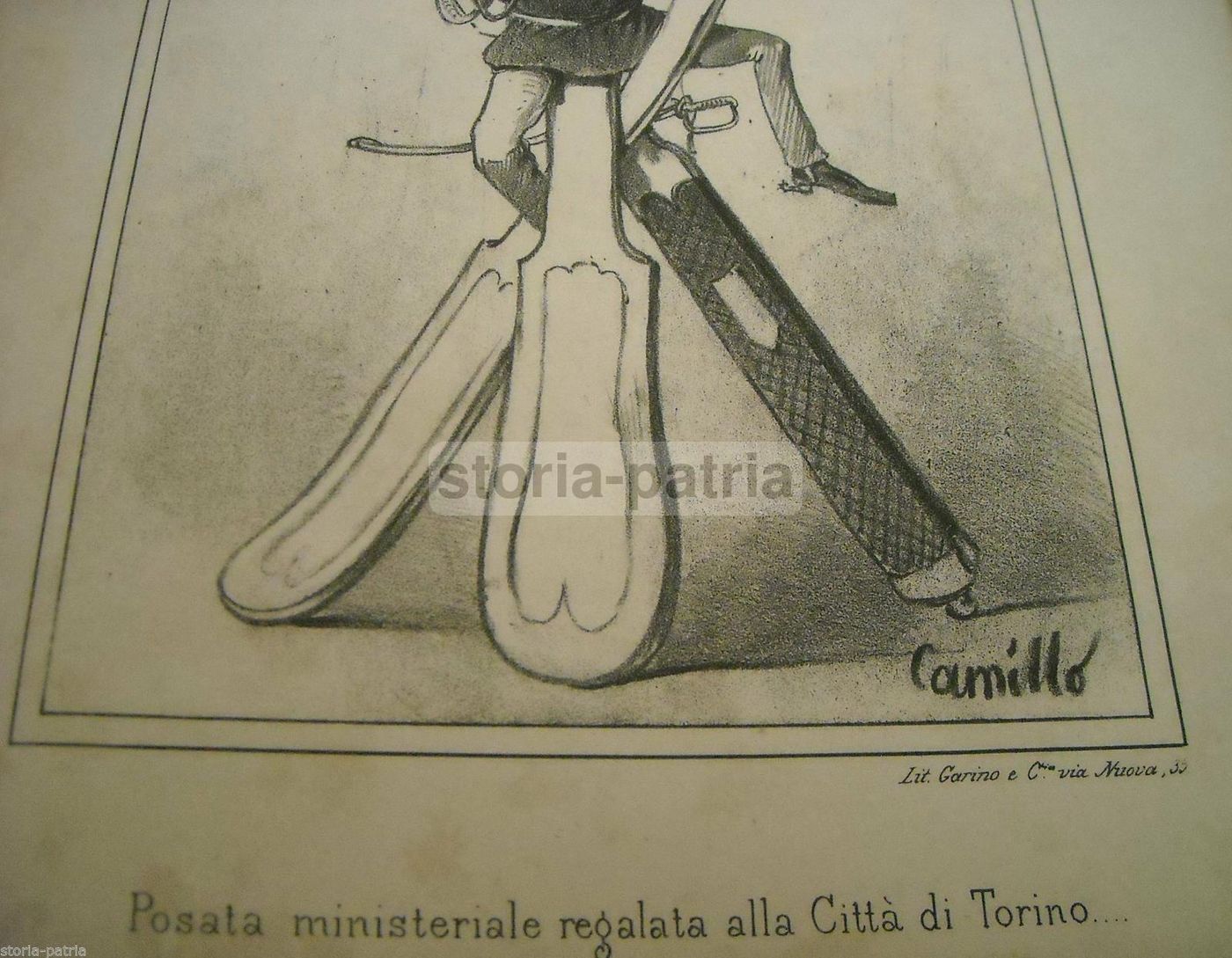 Caricatura Satirica Del Generale Domenico Cucchiari, Torino, XIX Secolo, Litografia