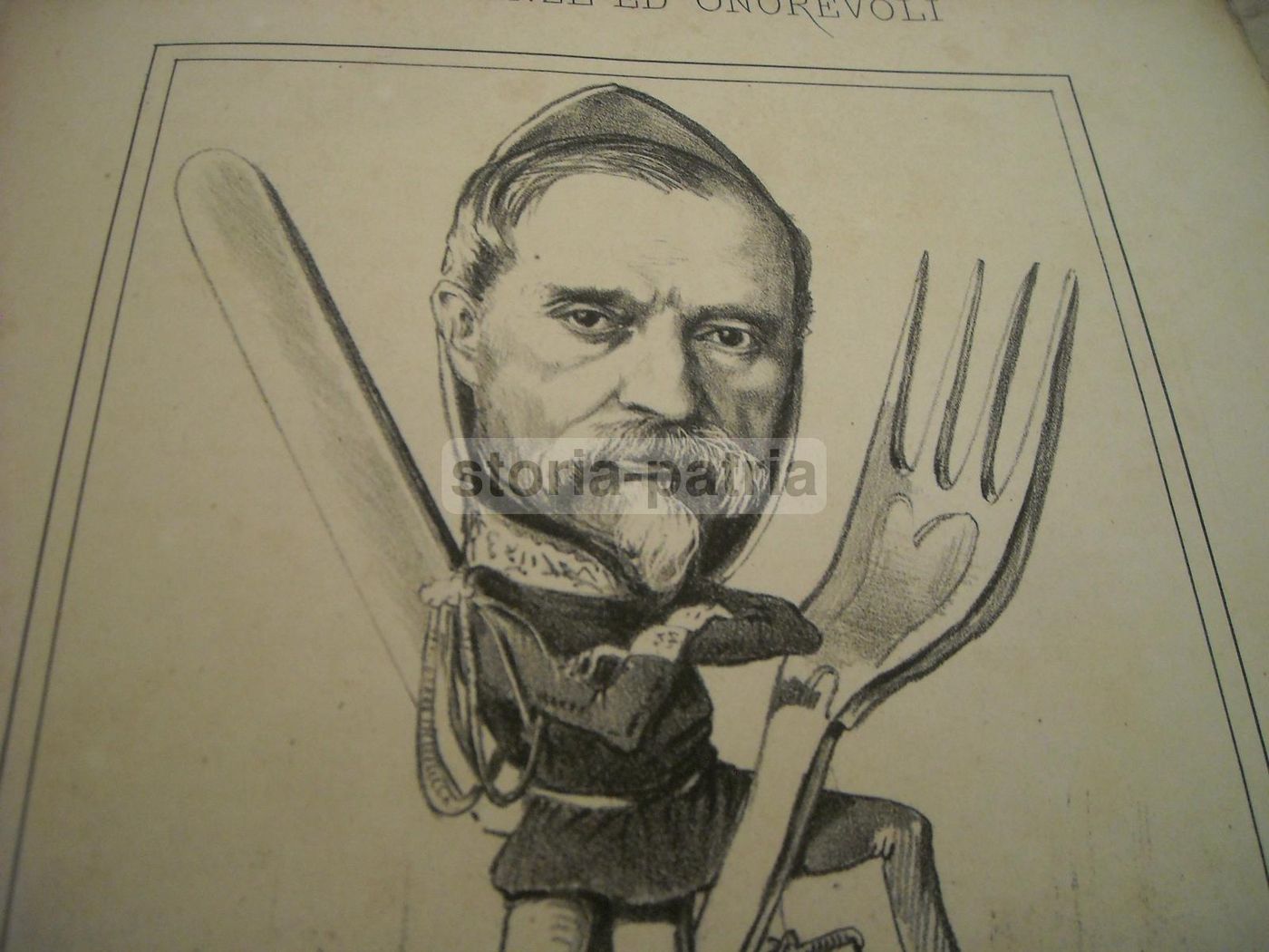 Caricatura Satirica Del Generale Domenico Cucchiari, Torino, XIX Secolo, Litografia