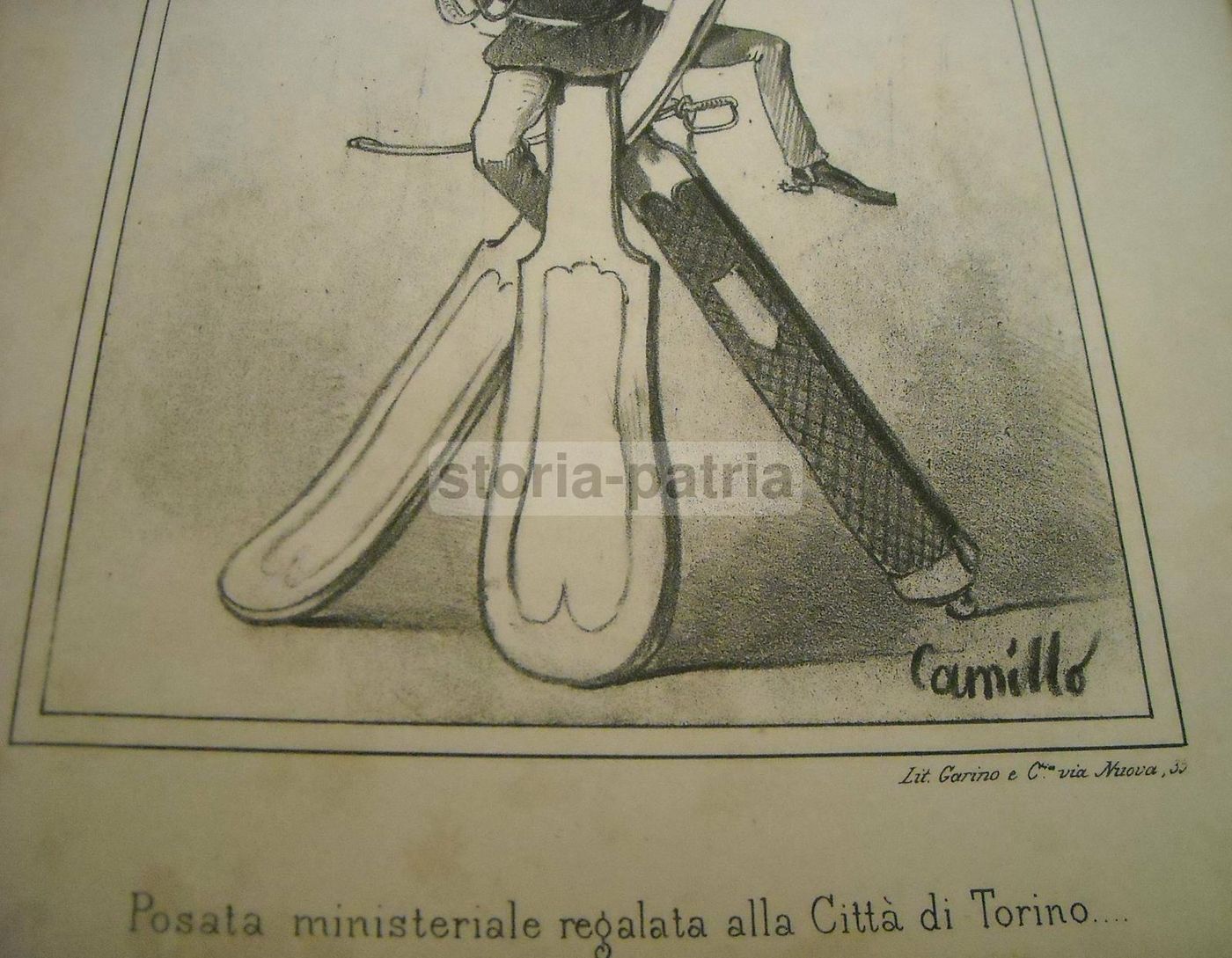 Caricatura Satirica Del Generale Domenico Cucchiari, Torino, XIX Secolo, Litografia