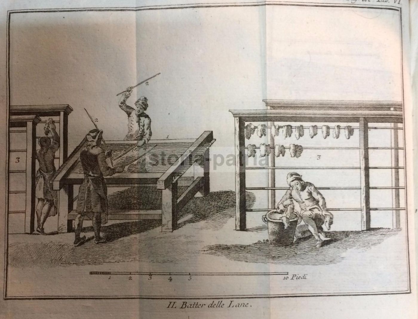 Incisione Antica: Il Batter Delle Lane, 1786