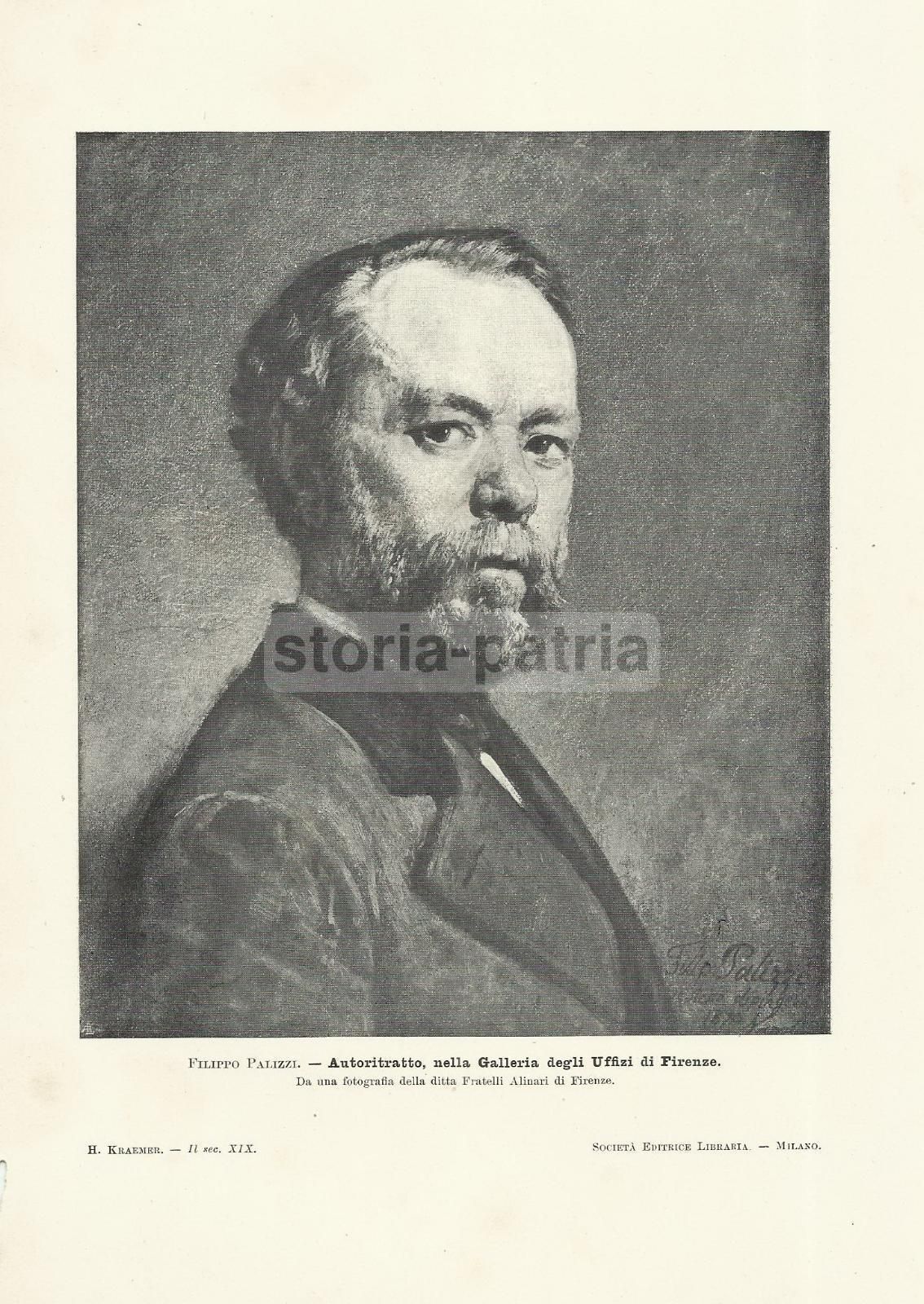 Autoritratto Di Filippo Palizzi, Stampa d'Epoca Anni '20