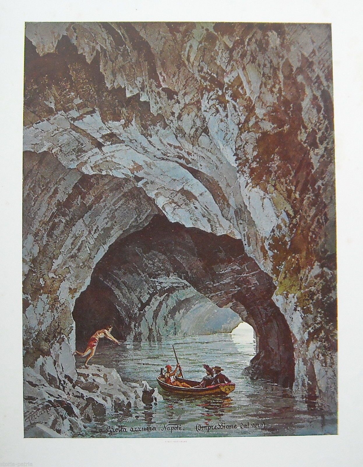 Grotta Azzurra, Capri: Stampa Antica A Colori, 1905, Ferrario