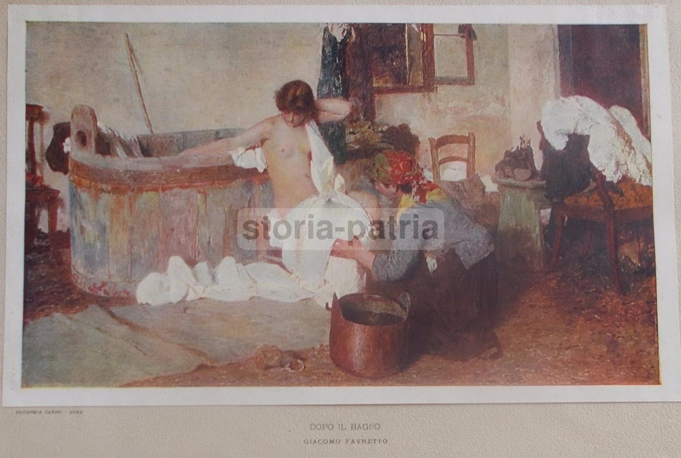 Stampa Antica Giacomo Favretto, Dopo Il Bagno, Tricromia Danesi