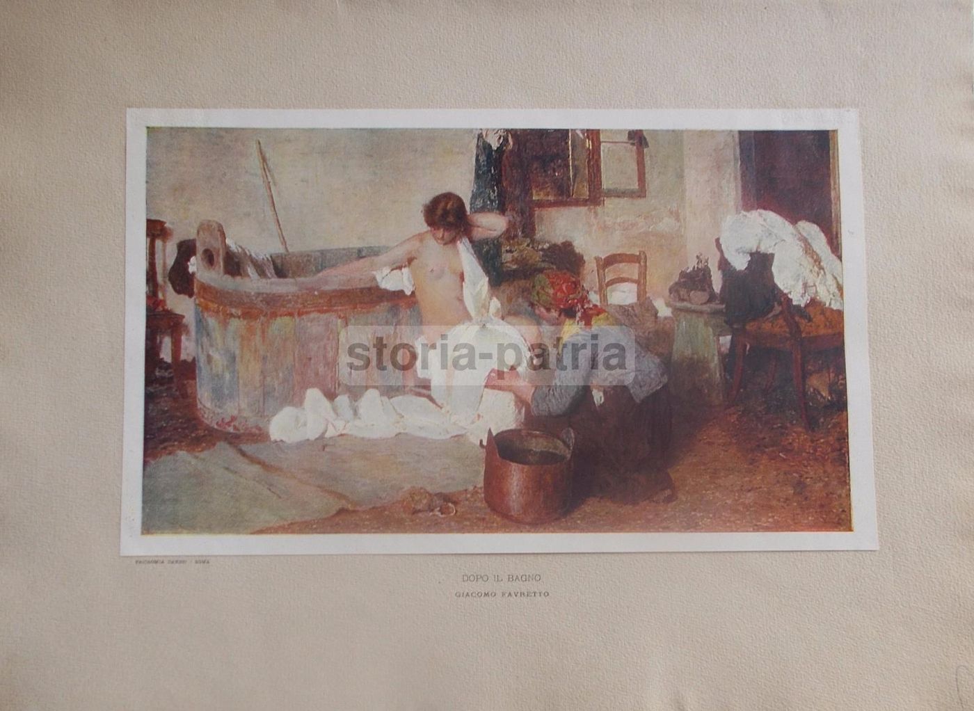 Stampa Antica Giacomo Favretto, Dopo Il Bagno, Tricromia Danesi