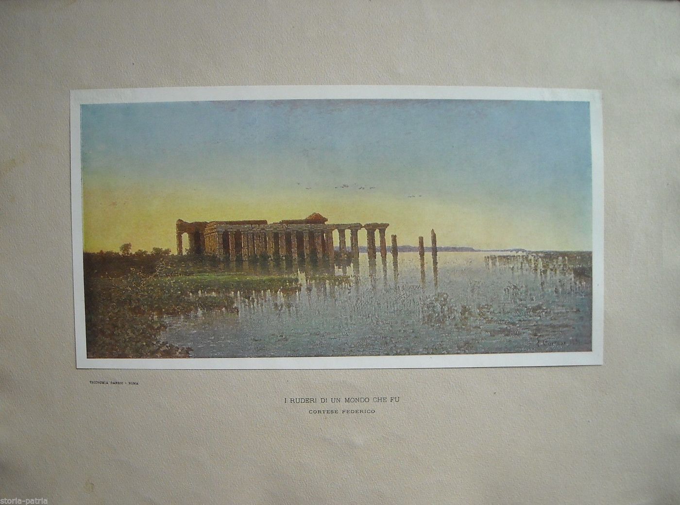 Stampa Antica Federico Cortese, Ruderi Di Templi, Tricromia Danesi, 1900