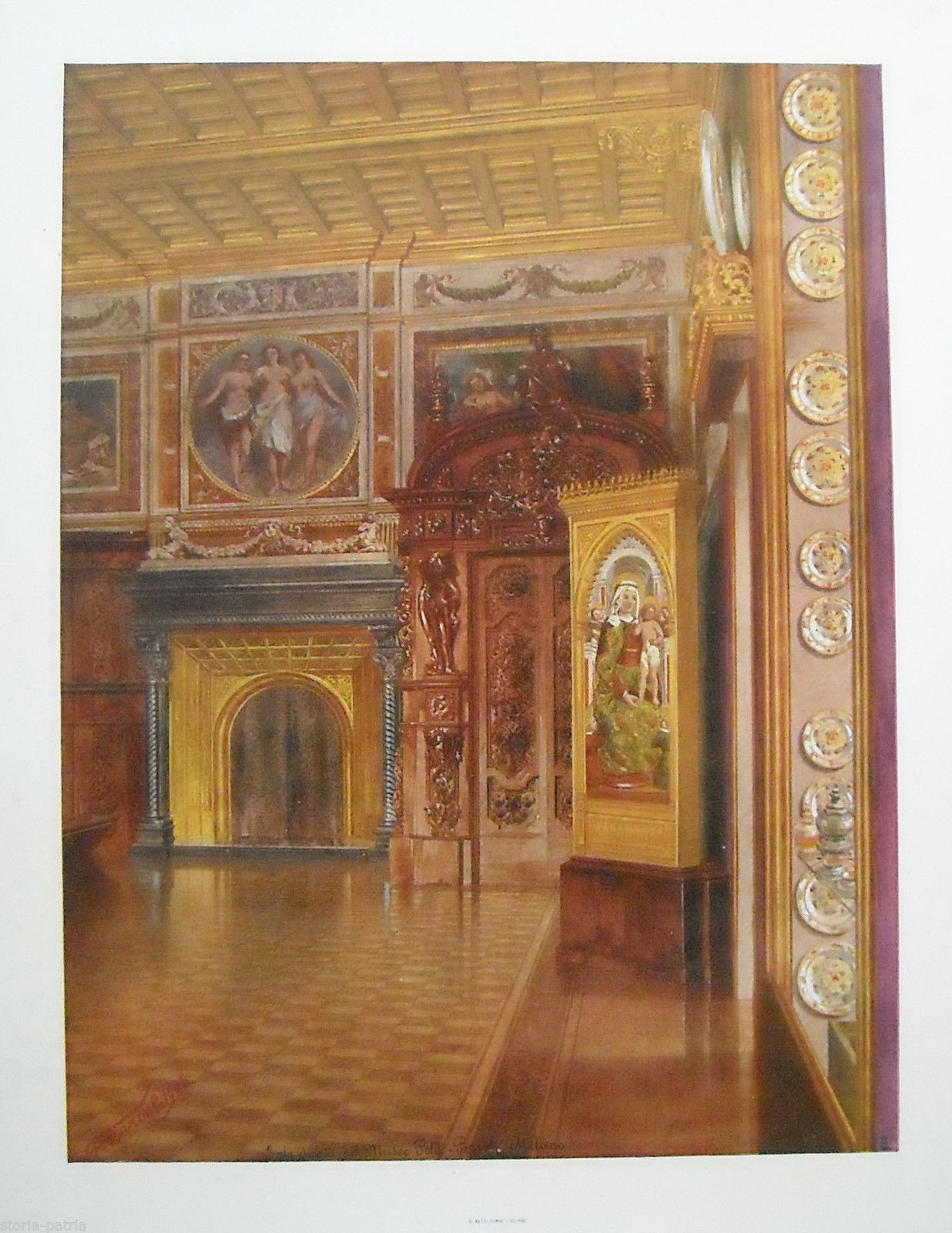 Stampa Antica Della Sala Dorata Del Museo Poldi Pezzoli A Milano, Ferrario 1903