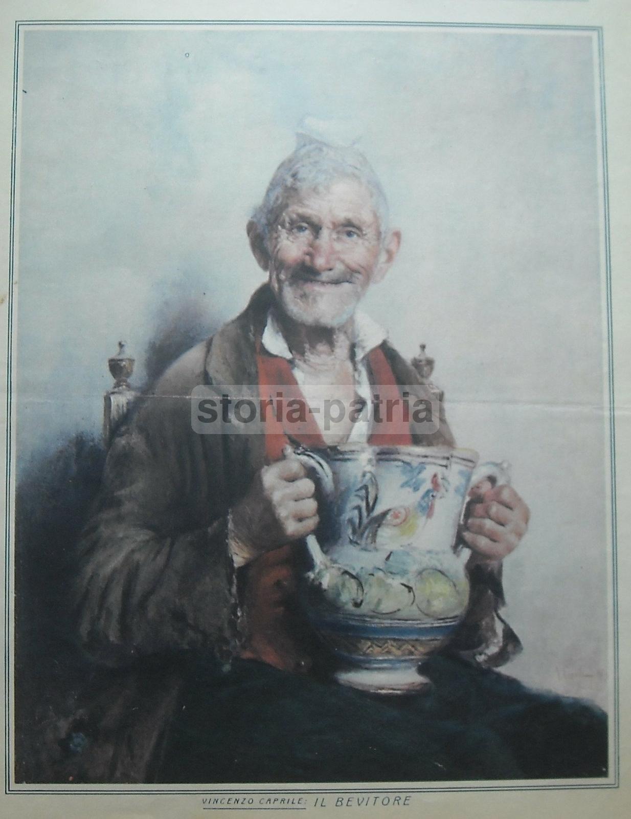Vincenzo Caprile: Il Bevitore. Stampa A Colori Dal Mattino Illustrato