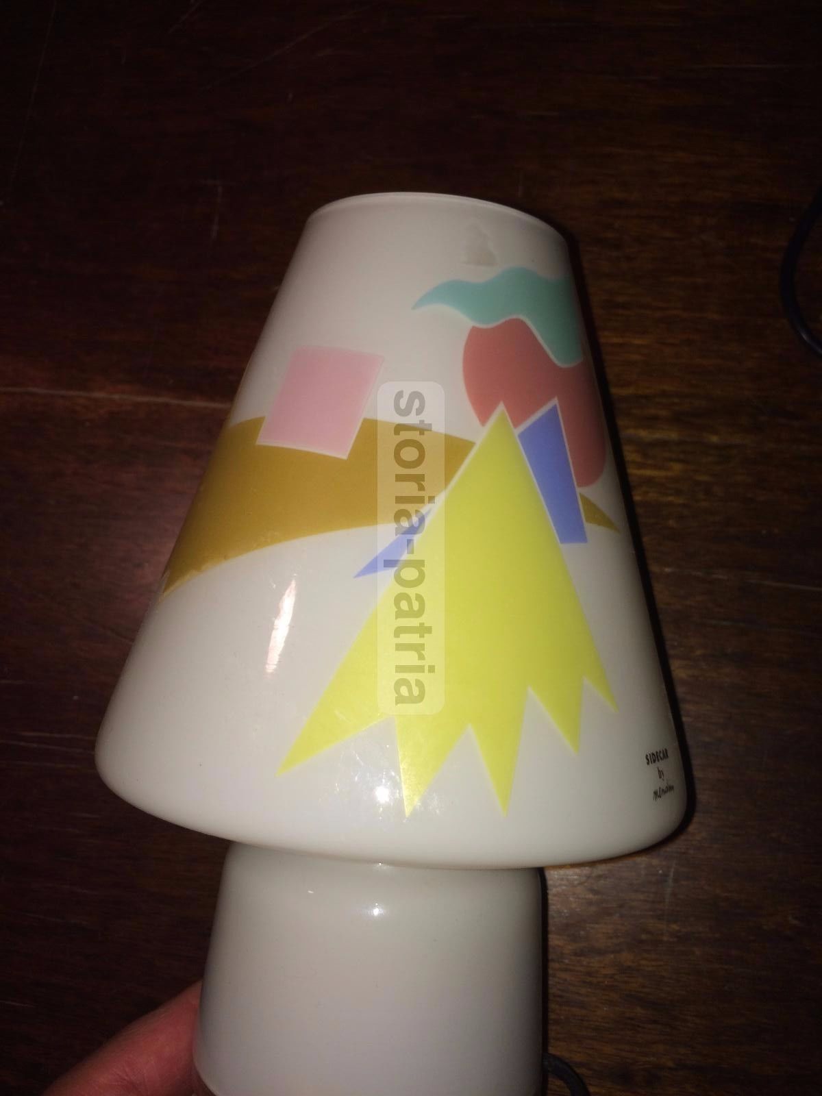 Lampada Da Tavolo In Vetro Decorato Mendini Sidecar Anni '90