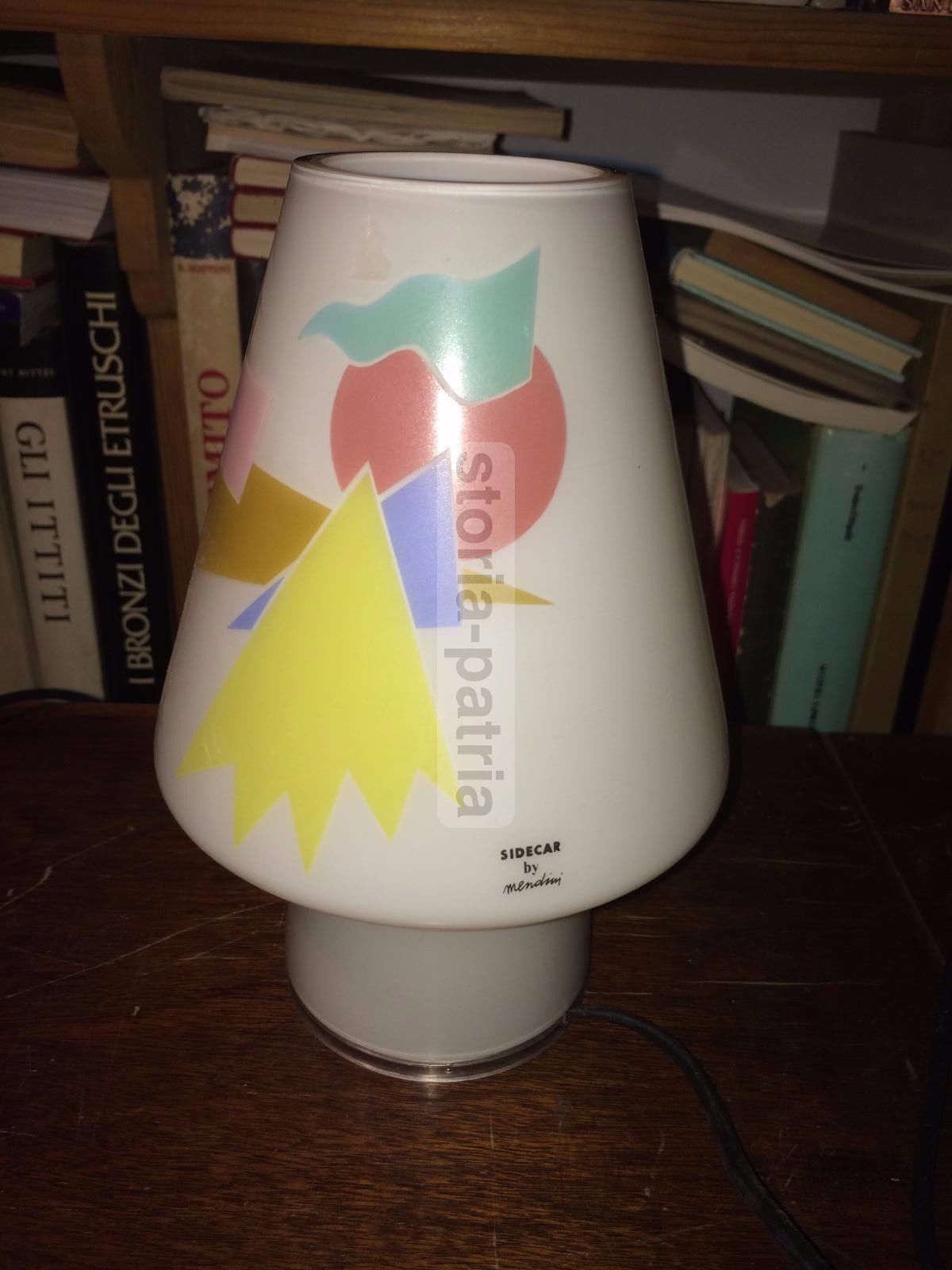 Lampada Da Tavolo In Vetro Decorato Mendini Sidecar Anni '90