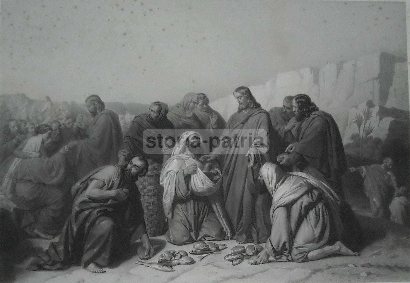 Moltiplicazione Dei Pani E Pesci, Gautier, Incisione, XIX Secolo