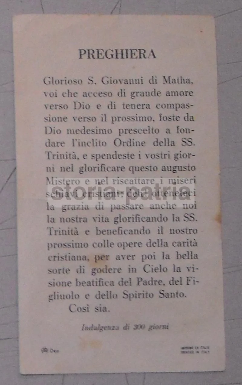 Holy Card of Saint John of Matha, Founder of the Order of the Holy Trinity