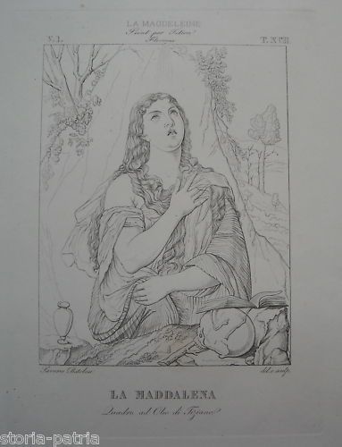 Incisione Antica Maria Maddalena, Saverio Pistolesi Da Tiziano, XIX Secolo