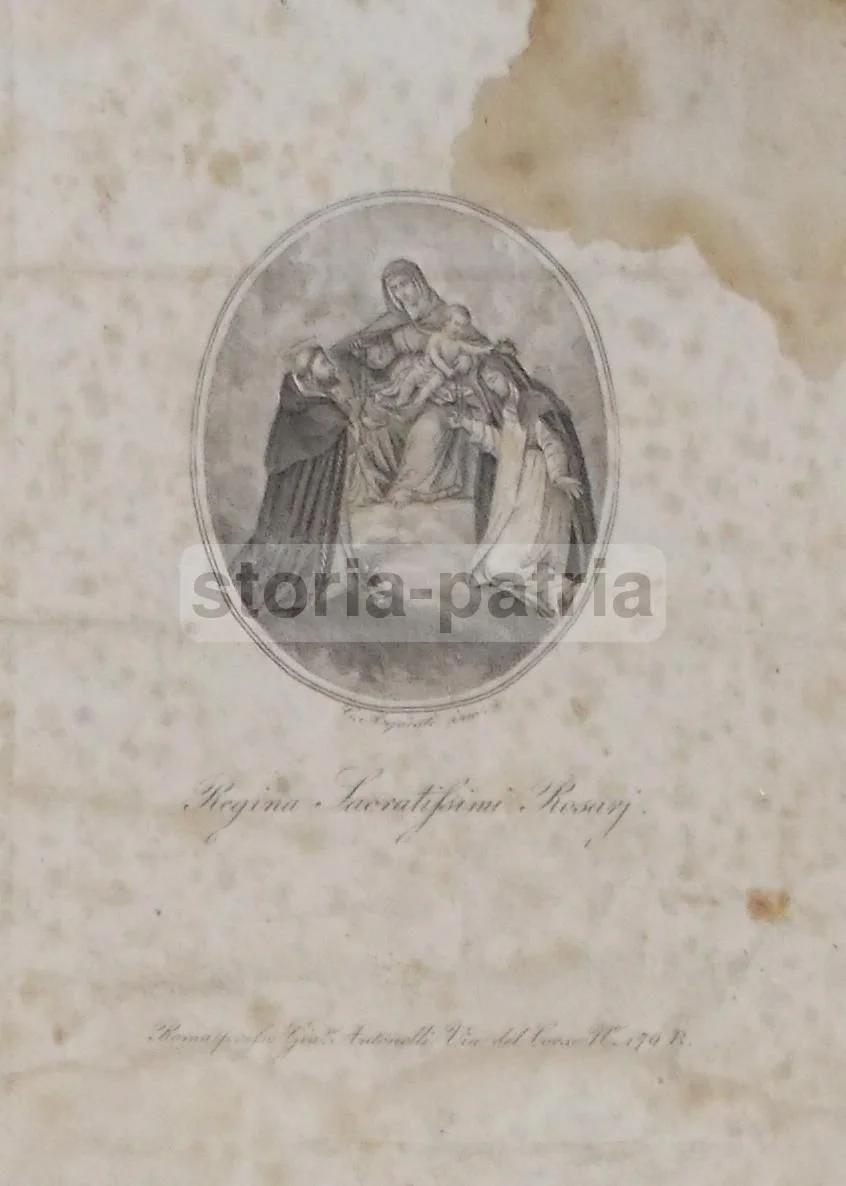 Madonna del Rosario, Incisione di Acquisti, Giacomo Antonelli, Roma, Xix Secolo