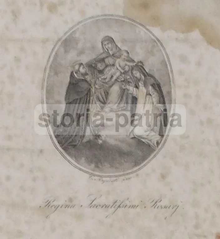Madonna del Rosario, Incisione di Acquisti, Giacomo Antonelli, Roma, Xix Secolo