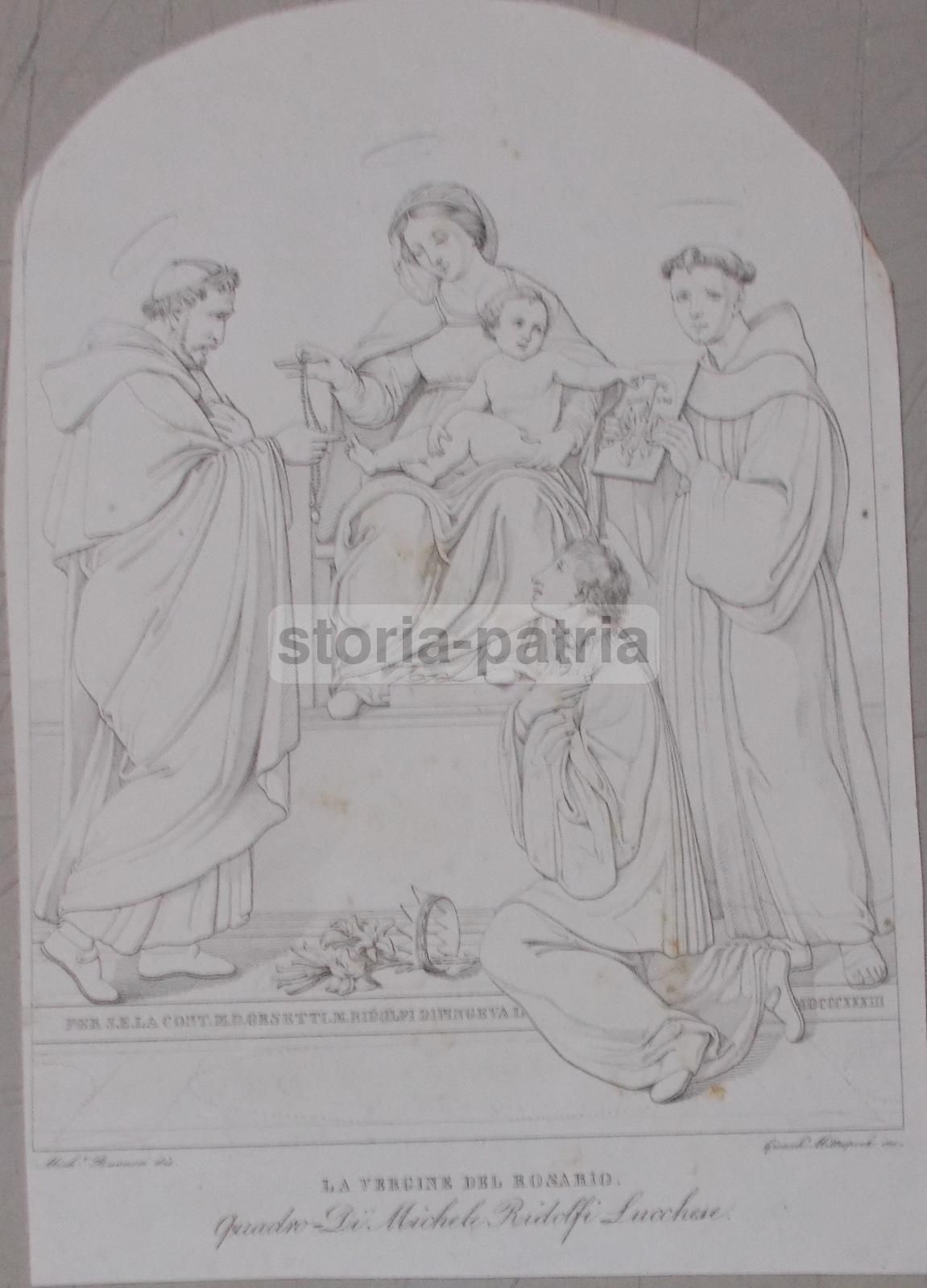 Incisione Madonna Del Rosario, Michele Ridolfi, Lucca, 1833