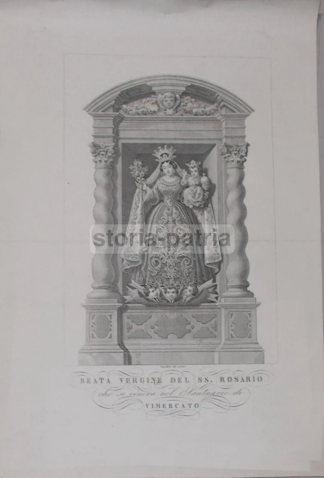 Madonna del Rosario, Santuario di Vimercate, Incisione di Gandini, Xix Secolo