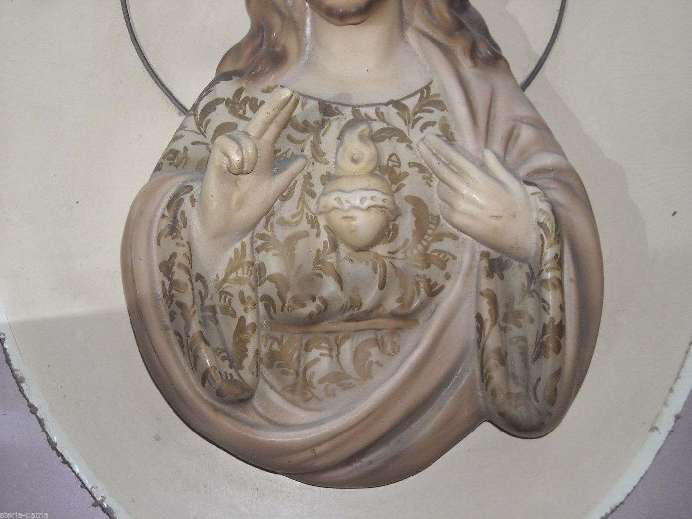 Scultura Sacro Cuore Di Gesù In Gesso Policromo, Anni '30 '50