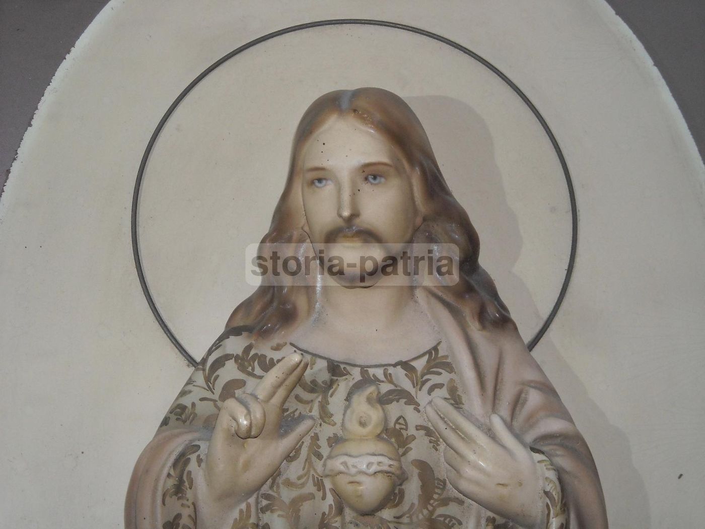 Scultura Sacro Cuore Di Gesù In Gesso Policromo, Anni '30 '50