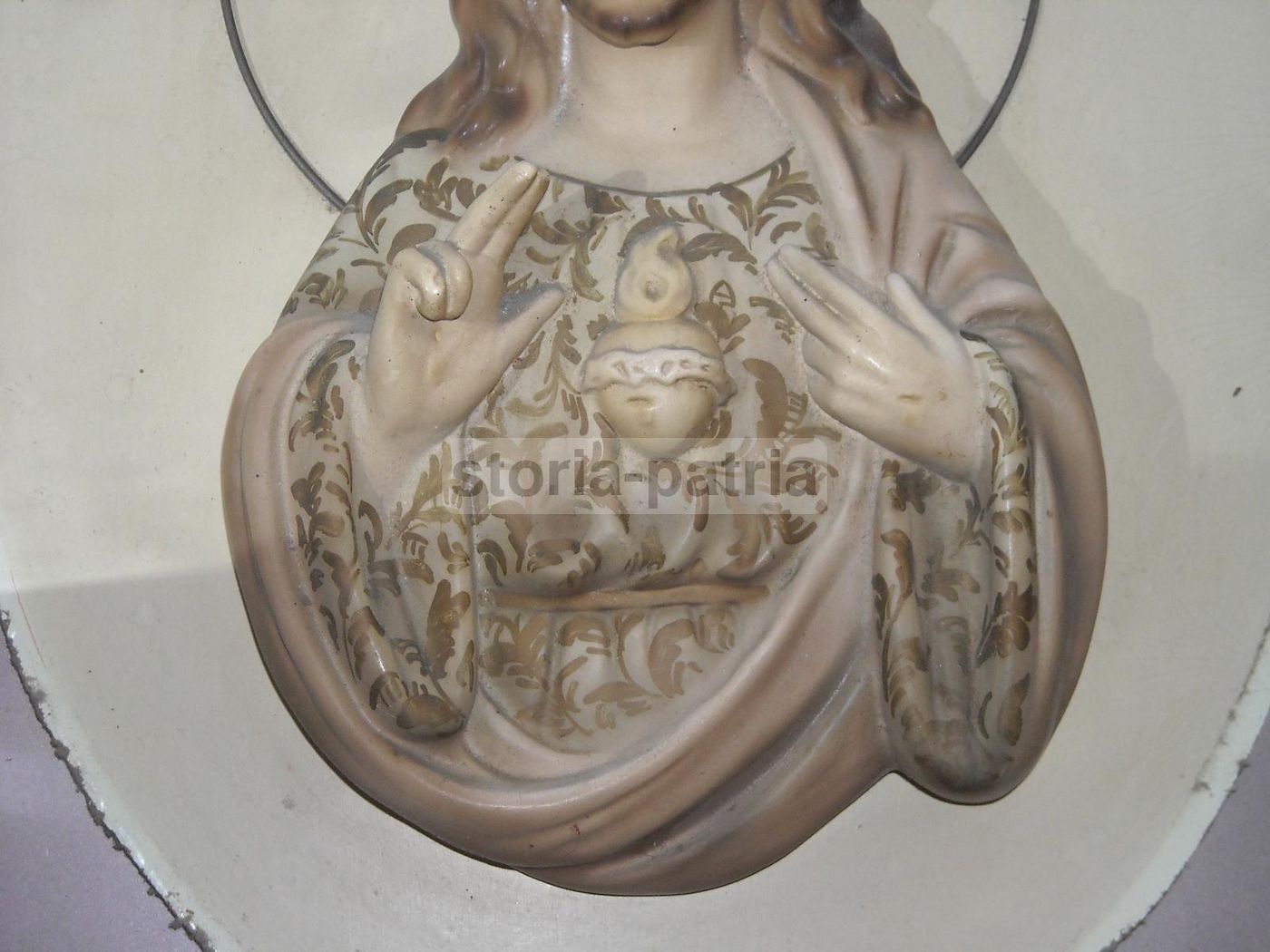 Scultura Sacro Cuore Di Gesù In Gesso Policromo, Anni '30 '50