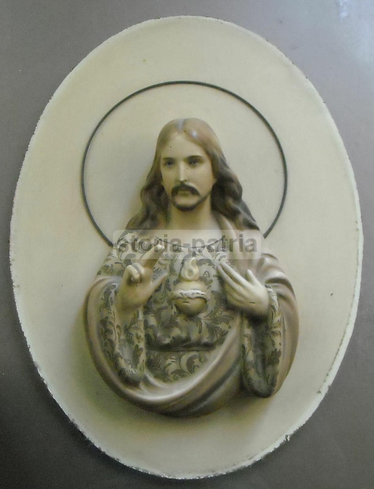 Scultura Devozionale Cuore Di Gesù In Gesso Policromo, Anni 1930 1950