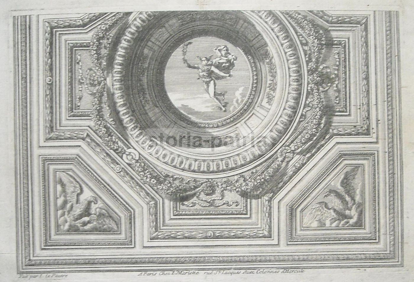 Incisione Antica Soffitto Decorato Jean Le Pautre Parigi 1700