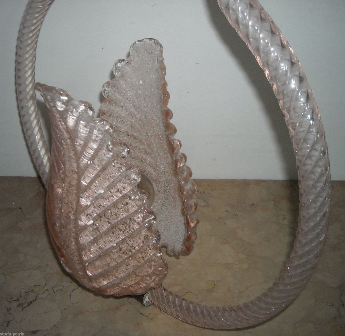 Lampadario Vintage In Vetro Rosa Di Murano A Foglie, Anni '50