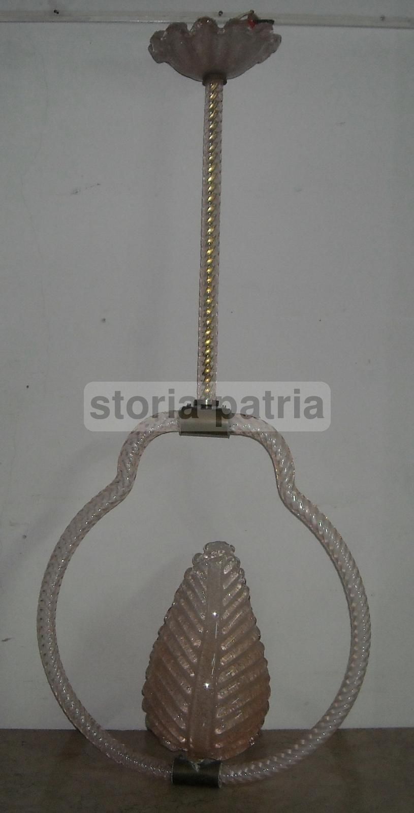 Lampadario Vintage In Vetro Rosa Murano Anni '50, 98cm