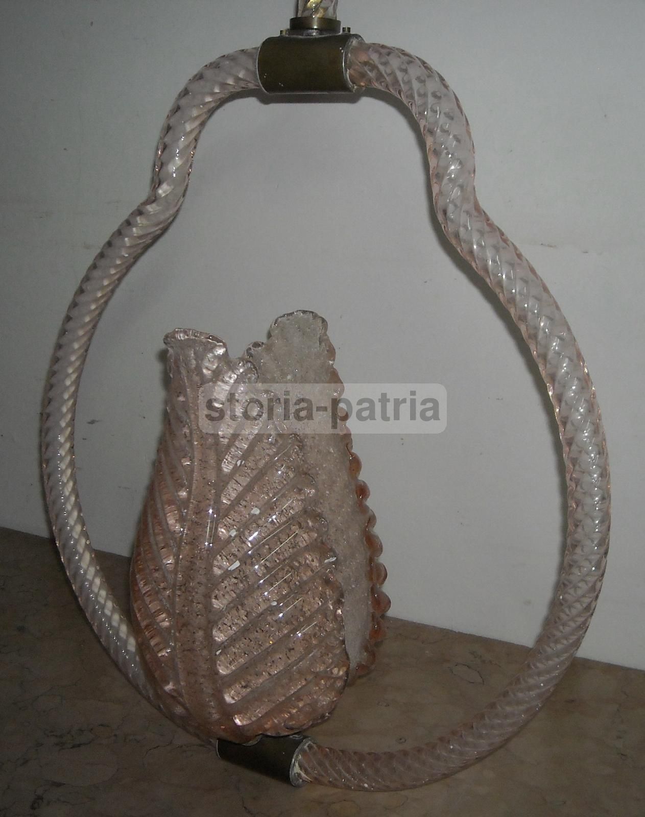 Lampadario Vintage In Vetro Rosa Murano Anni '50, 98cm
