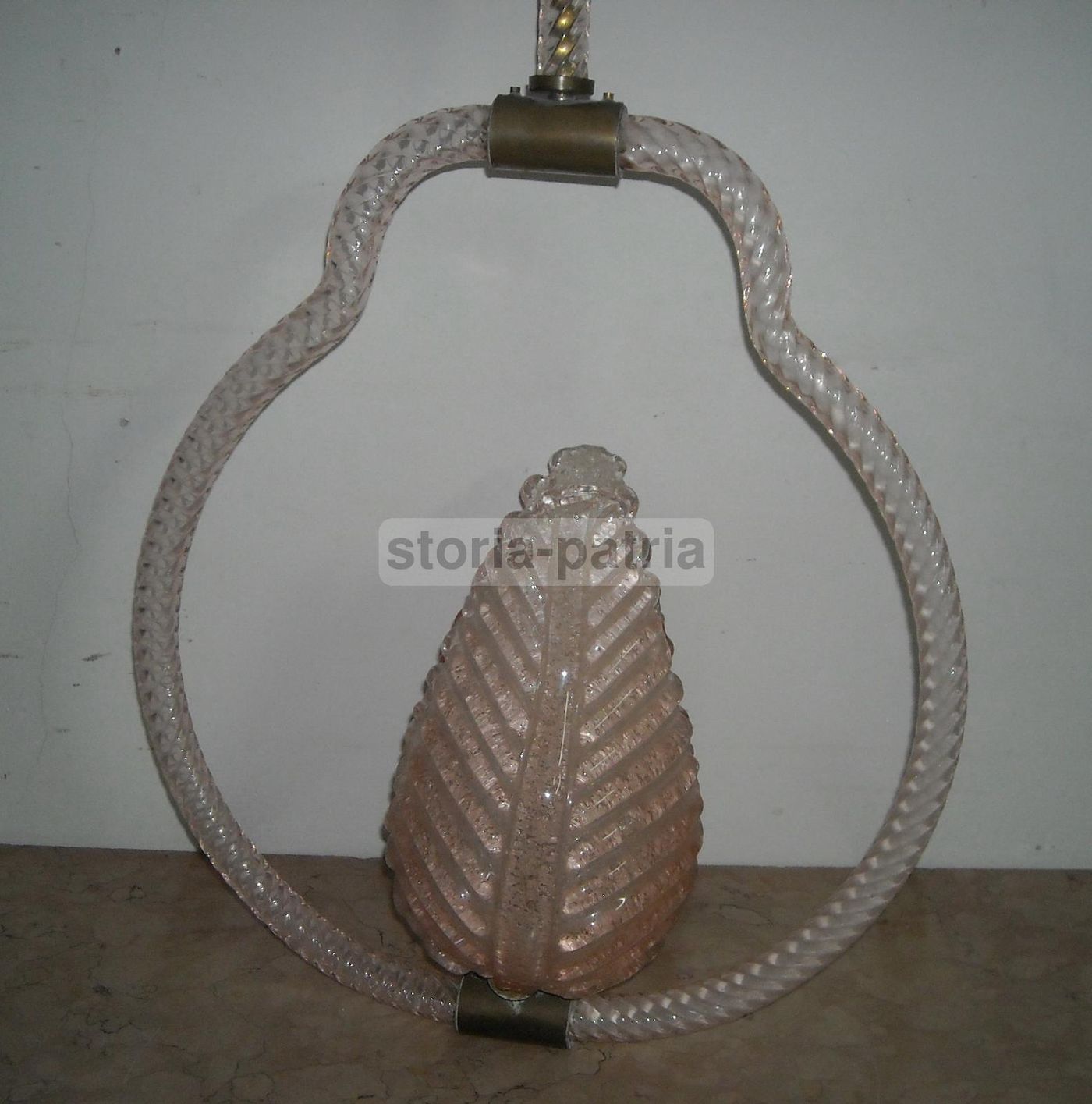 Lampadario Vintage In Vetro Rosa Murano Anni '50, 98cm