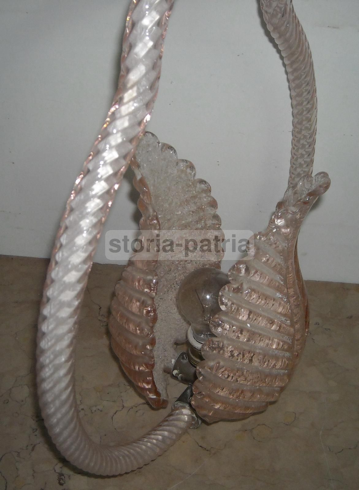 Lampadario Vintage In Vetro Rosa Murano Anni '50, 98cm