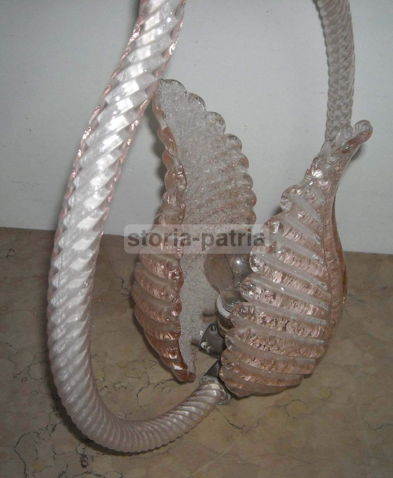 Lampadario Vintage In Vetro Rosa Murano Anni '50, 98cm