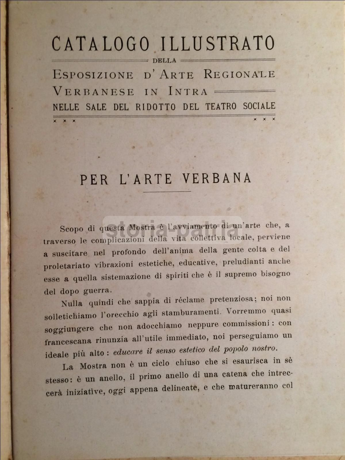 Catalogo Esposizione d'Arte Regionale Verbanese, Intra, 1919