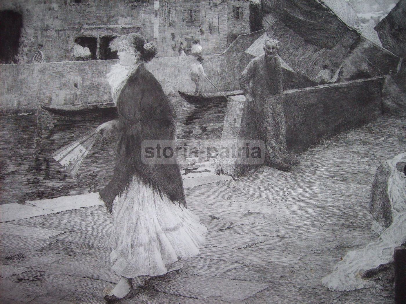 Incisione Antica Ettore Tito "La Fa La Modela" Venezia 1885 Acquaforte