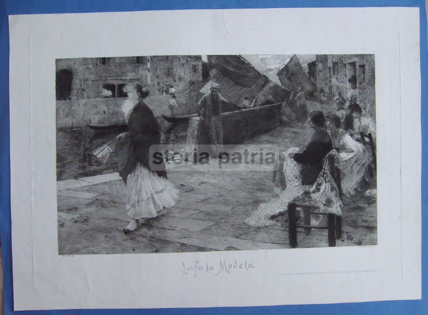 Incisione Antica Ettore Tito "La Fa La Modela" Venezia 1885 Acquaforte