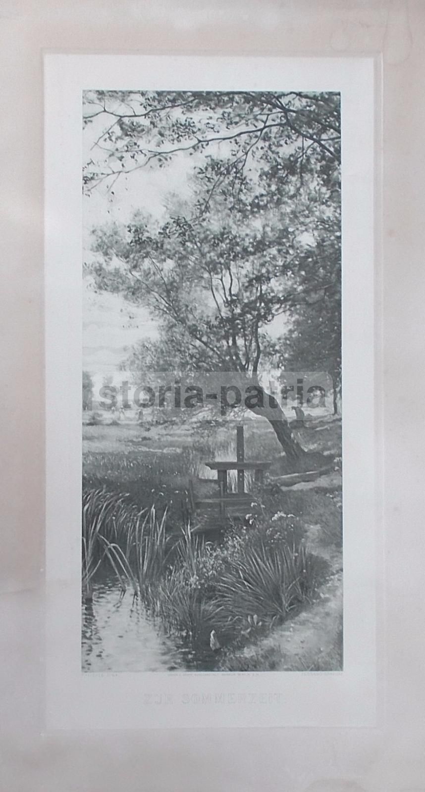Stampa Antica Tessaro Da Flickel, Paesaggio Estivo, Berlino 1900