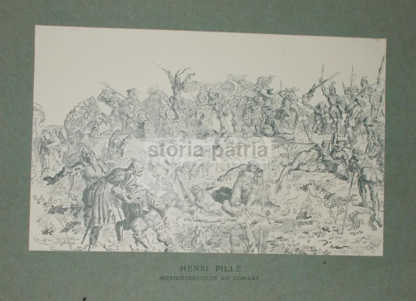 Stampa Antica Henri Pille, Mefistofele In Battaglia, Fine '800, Parigi