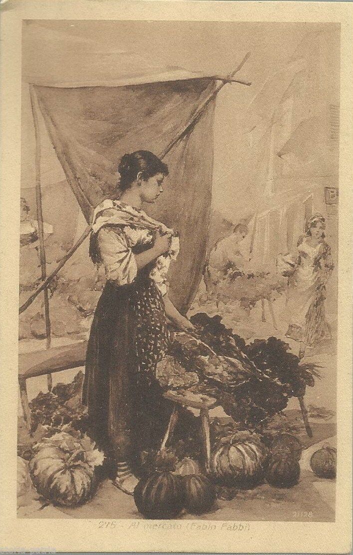 Cartolina Antica Fabio Fabbi, Al Mercato, Scena Folkloristica (1900)