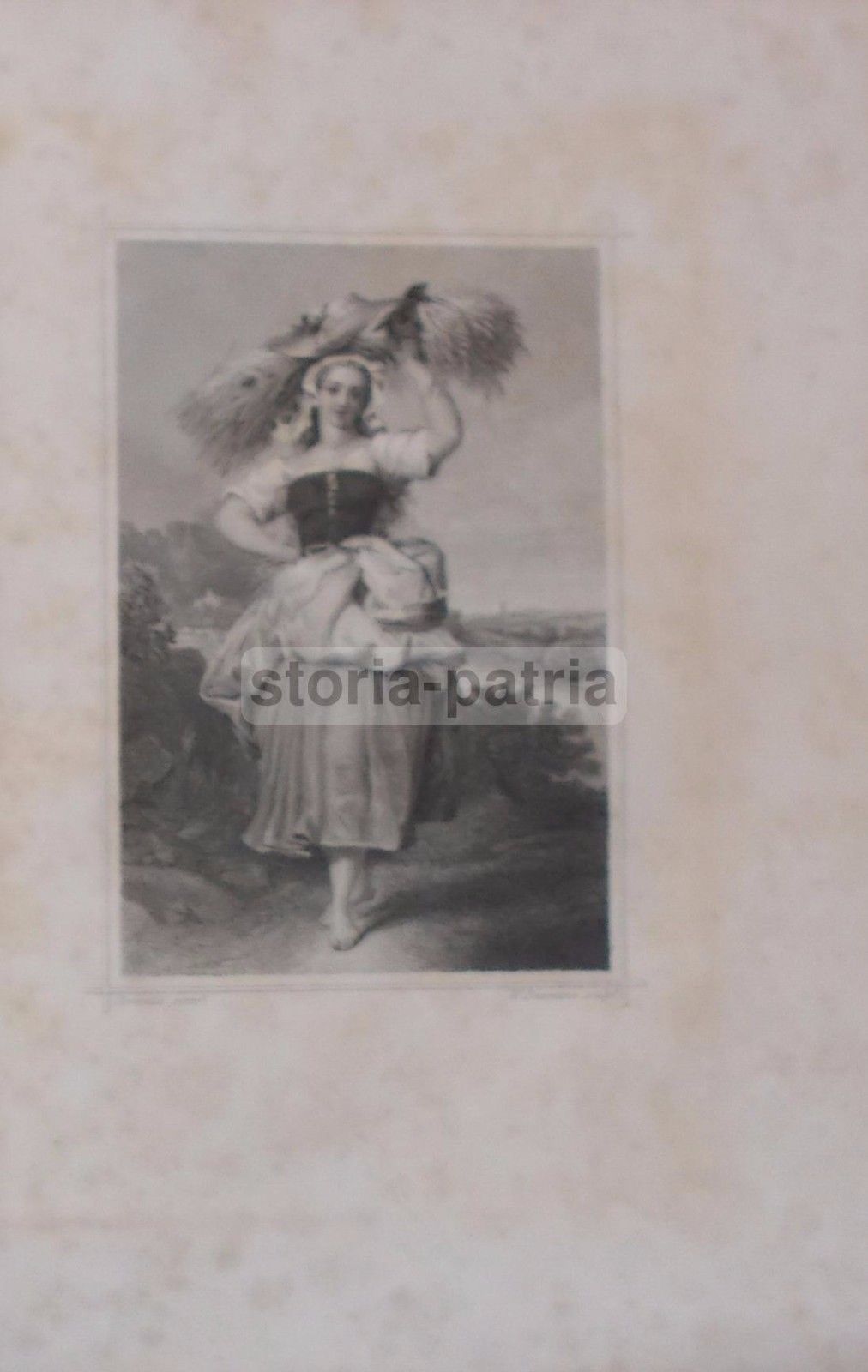 Stampa Antica 1859: Contadina Con Spighe Di Grano, Baumann, Corbould