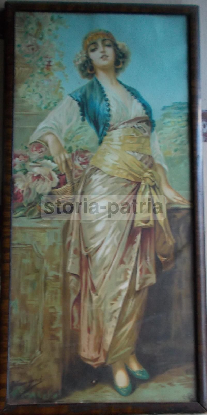 Stampa Antica Giovane Donna Con Fiori Rosa Guerzoni Anni '20